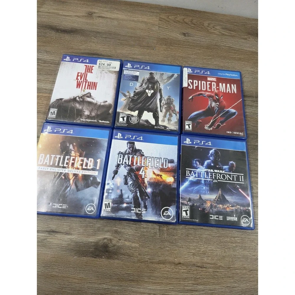 PS4 Game Bundle Battlefield 1, 4, The Evil Within, Star Wars, Destiny, Spiderman